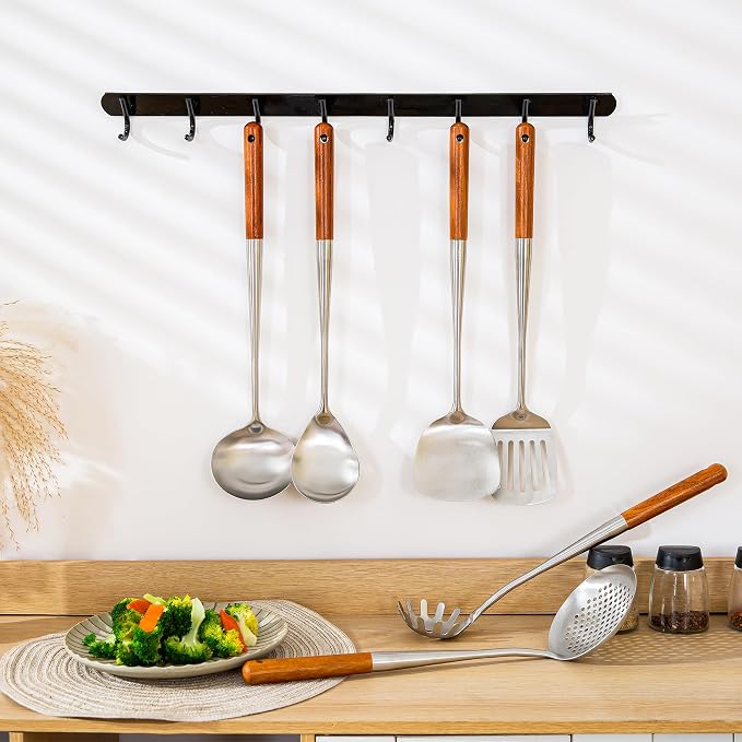 FJNATINH 17inch Wok Spatula and Ladle, Skimmer Spoon, Slotted Turner Spatula Set 304 Stainless Steel Kitchen Utensils Sets, 4-Pieces Cooking Utensils Tools Wok Accessories - Image 6