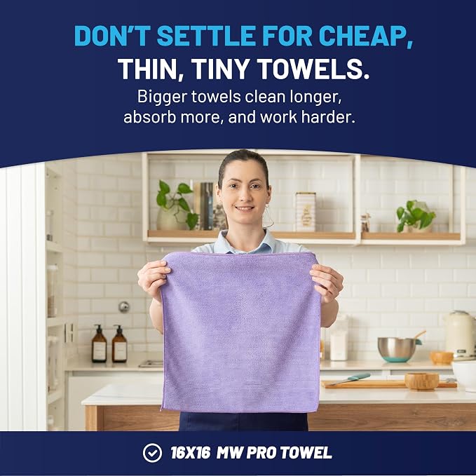Microfiber Wholesale 16" x 16" Pro Multi Surface Microfiber Towels Bulk | Case: 216 Qty (Pink, Purple, Blue) - Image 3
