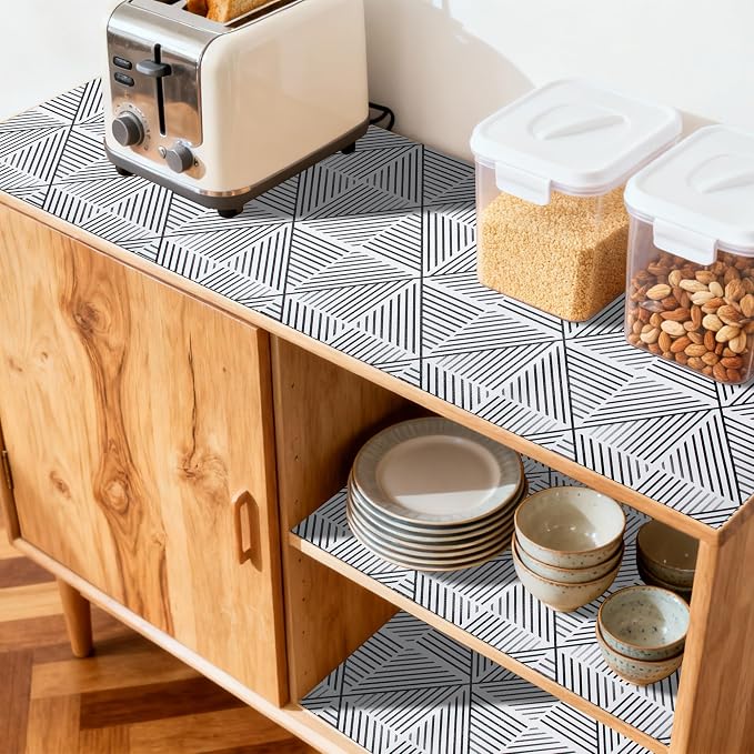 FIFTY FEET 18"x96" Non-Adhesive Shelf Liner for Kitchen Cabinets and Drawers, Washable Non-Slip PVC Cabinet Liner (Black Modern)(7 Roll) - Image 3