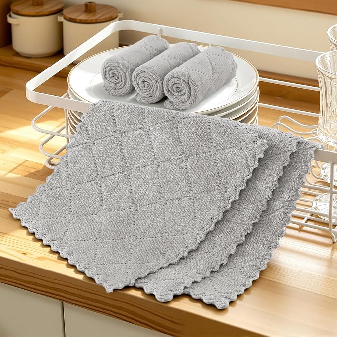 Homaxy Super Soft 18 Pack Coral Velvet Dish Cloths, 7" x 9", Grey - Image 6