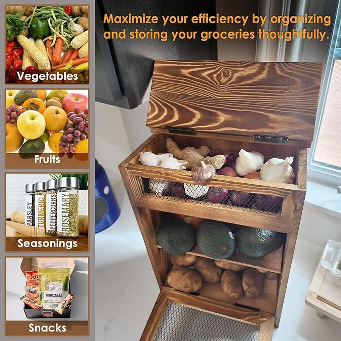 Ikee Design Free Assemble Wood Countertop Potato and Onion Storage Cabinet - Image 6