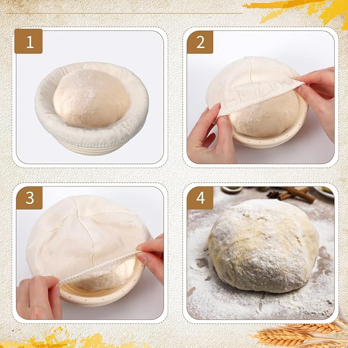 Irenare 10 Pcs Bread Banneton Proofing Basket Round Dough Sourdough Proofing Basket Rattan Bakery Baking Bread Bowl with Liner and Scraper Tool Set for Starter Gifts Professional Home Bakers (5 Inch) - Image 6