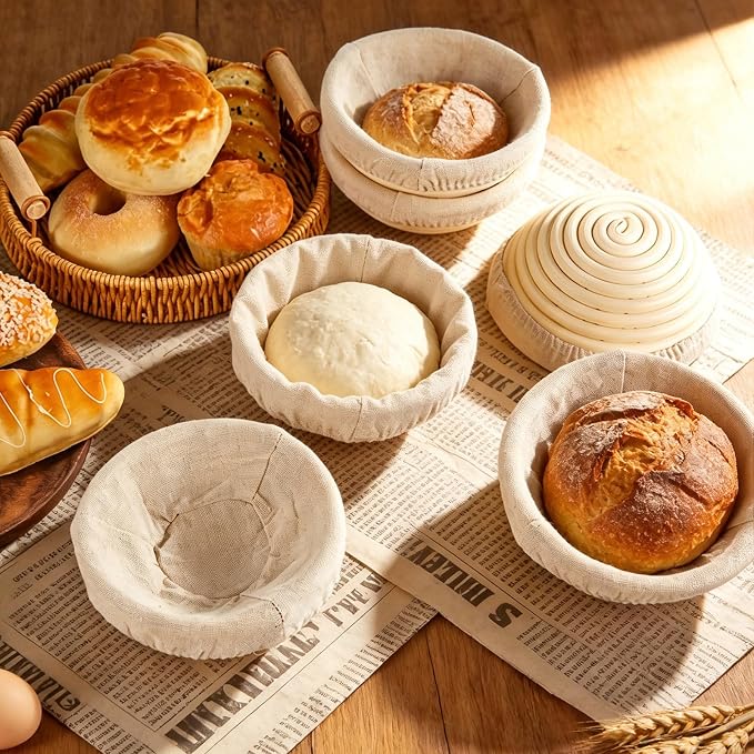 5 Inch Banneton Bread Proofing Basket Set of 6 with Linen Liner Cloth Mini Banneton Basket Proofing Baskets for Traditional Sourdough Bread Bakery Bowls for Professional & Home Bakers - Image 6