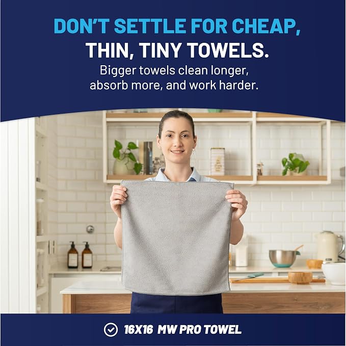 Microfiber Wholesale 16" x 16" Pro Multi Surface Microfiber Towels Bulk | Case: 216 Qty (Gray) - Image 3