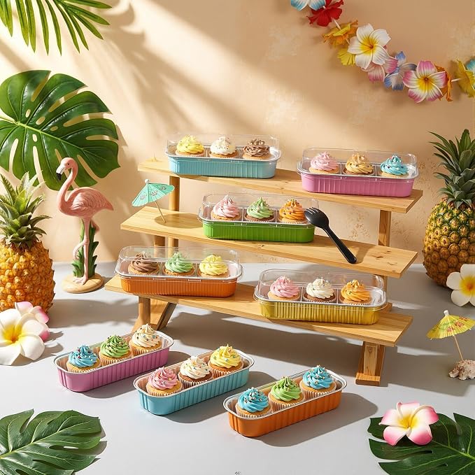 Blushtier 540 Pcs Mini Loaf Pans with Lids and Spoons 6.8 oz Tropical Rectangular Aluminum Foil Baking Pans Hawaiian Mini Cake Tins for Summer Birthday Baby Shower Aloha Luau Pool Party Decorations - Image 4