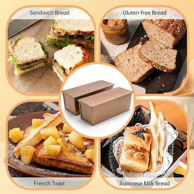 2 Pack Pullman Loaf Pan with Lid - 2.2LB Non-Stick Bread Pan, Carbon Steel Square Toast Mold with Silicone Spatula & Oil Brush, Baking Kit for Homemade Sandwich & Sourdough, Housewarming Gifts - Image 7