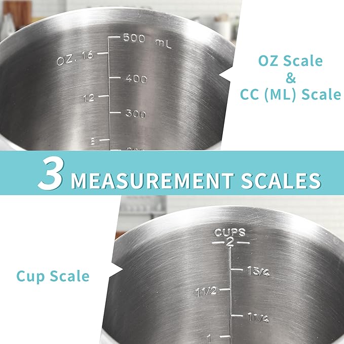 Newness 2-Pack Stainless Steel Measuring Cups Set, Metal Measuring Cup | (3 Marking Including Cup/ML/Oz Scale)(2 & 3 Cup) Metal Measuring Cup with Handle For Prepping, Baking and Cooking, Dishwasher - Image 3
