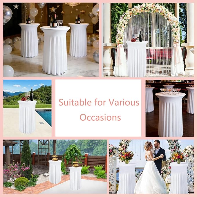 5 Pack White Cocktail Table Covers - 32 x 43 Inch Stretch Spandex Cocktail Tablecloths with Skirt Round Stretch High Top Table Cloths for Party, Bar, Pub, Wedding, Banquet, Birthday - Image 6