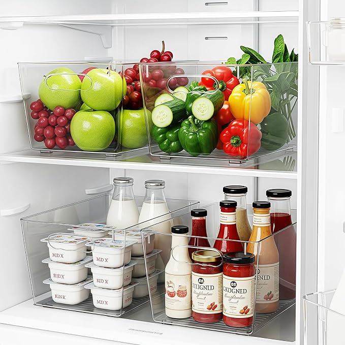 Clear Fridge Organizer Bins with Handles, 4 Pack Large 11.5×7.5×6 Inch - Image 5