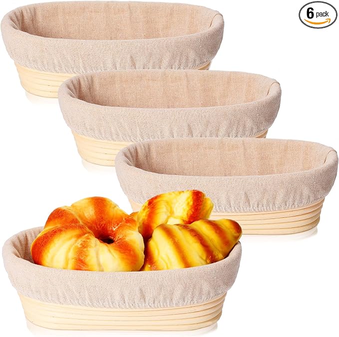 Ziliny 6 Pack Bread Banneton Proofing Basket for Sourdough,10 Inch,Oval | Natural Rattan Basket with Linen Liner, Non-stick Dough Proofing Bowls for Home Baking, Artisan Bread Shaping Kit by Ziliny
