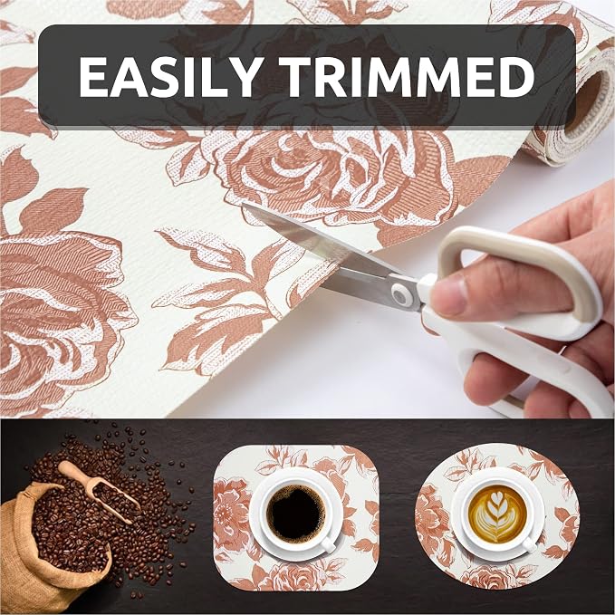 FIFTY FEET 12X120 Inch Shelf Liner for Kitchen Cabinets, PVC Drawer Liner for Dresser Non-Slip Bathroom, Non-Adhesive Cabinet Liner Washable (Red Flower)(8 Roll) - Image 7