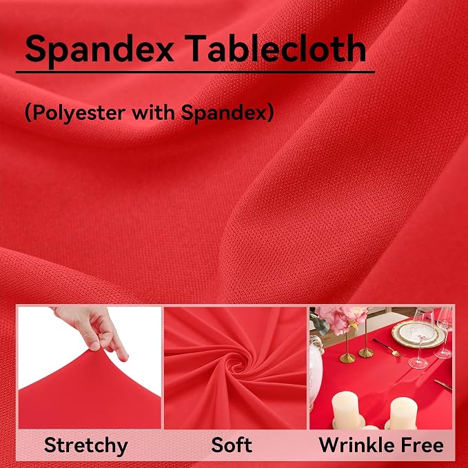 4 pk Red Spandex Tablecloth 6ft with Ruffle Skirt,Wrinkle Free High Stretchy Fitted Tablecloths for 6 Foot Rectangle Tables,Pleated Spandex Table Covers 6ft for Christmas Parties Banquet Weddings - Image 4
