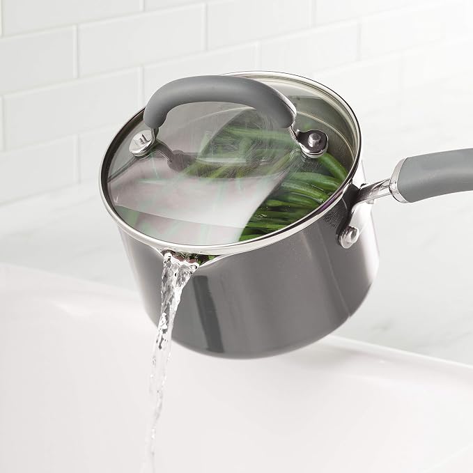 Rachael Ray 12021 Create Delicious Nonstick Sauce Pan / Saucepan with Straining and Lid, 3 Quart - Gray Shimmer - Image 2