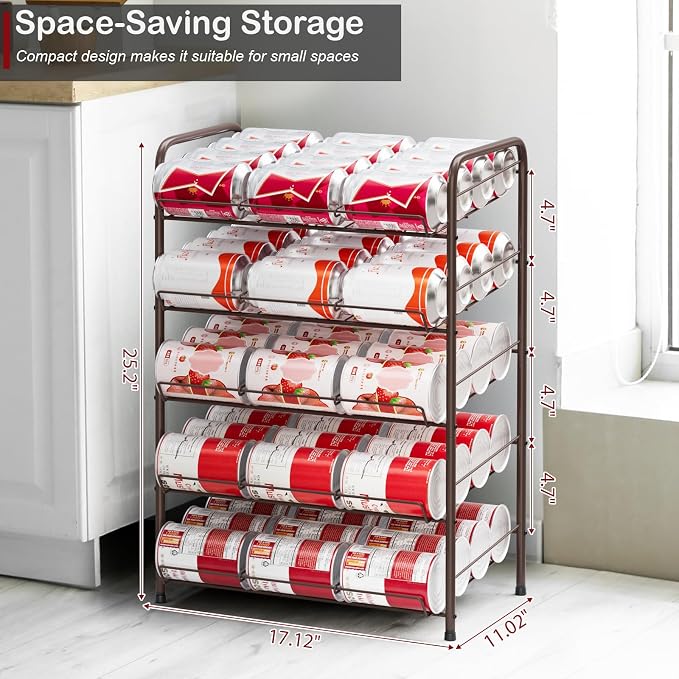 Can Rack Organizer Soda Can Storage Drink Holder for Pantry, Rustic Brown | 17*11*25 in, Metal, 5 Tier, Holds Up to 60 Cans, Tilt Design, Freestanding, Soda Can Dispenser, for Kitchen/Pantry/Cabinet - Image 2