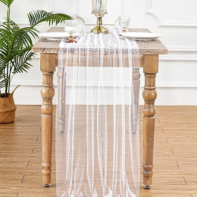 Pearl Gauze Table Runner Pack of 12 Tulle Fabric Lace Boho Sheer Dinner - Image 6