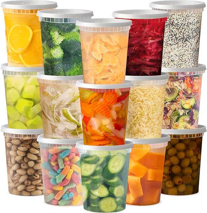 TashiBox 48 Sets 32 oz Plastic Deli Containers with Lids - Clear Airtight Food Storage & Meal Prep Containers, BPA Free, Stackable, Leakproof, Microwave & Freezer Safe by TashiBox