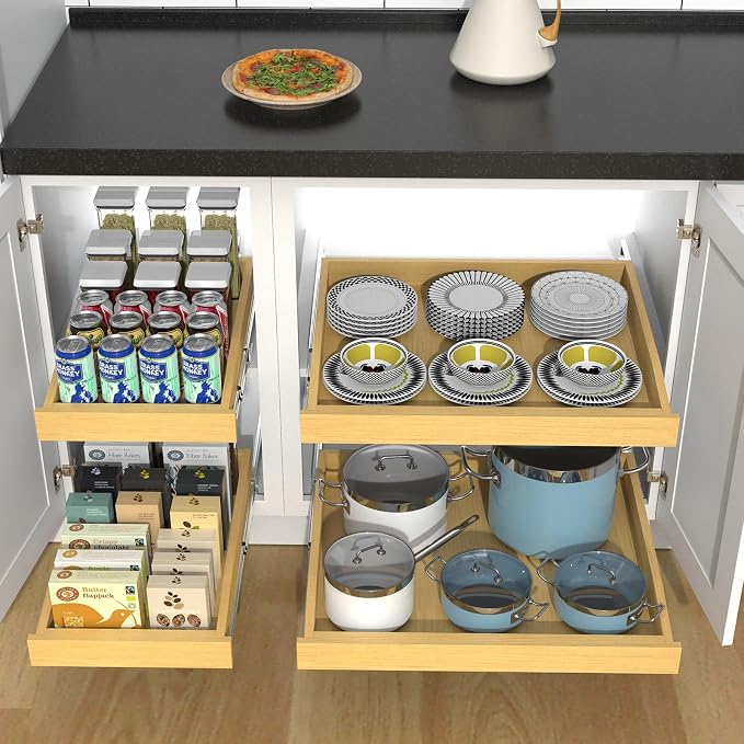 Wooden Pull out Cabinet Organizer 26" W x 21" D x 3.35" H, Heavy Duty Slide Out Drawers Pull-Out Home Organizers for Kitchen Cabinets - Image 5