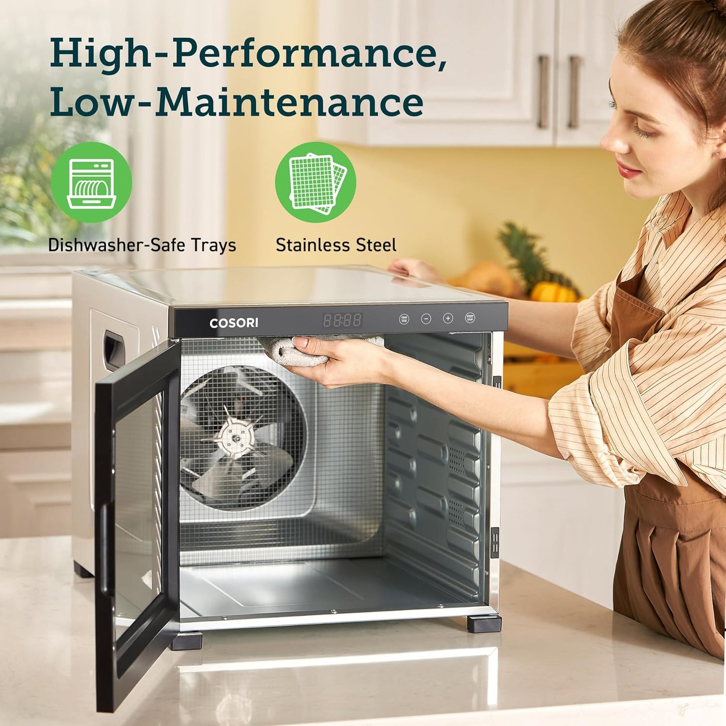 COSORI Food Dehydrator for Jerky, 10 Trays, 16.2ft² Drying Space, 165°F Temperature Control, 48H Timer, 1000W Dehydrator Machine, Stainless Steel, for Herbs, Fruit, Meat, and Yogurt, Silver