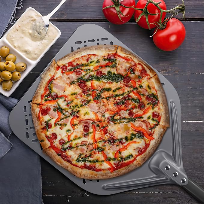 12 Inch + 9 Inch Pizza Peel Set, Perforated Pizza Turning Peel, 12" x 14" Professional Aluminum Pizza Paddle for Homemade Pizza, Pizza Oven Accessories - Image 6