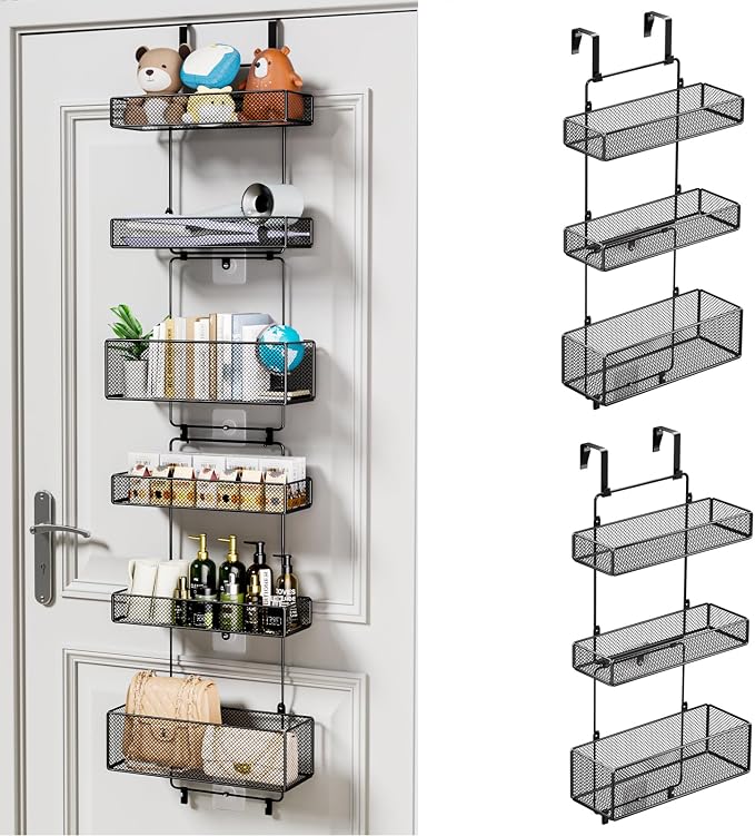 HapiRm Over Door Organizer Storage - Separable Door Organizer Hanging with 6 Metal Large Capacity Baskets for Bathroom Bedroom Kitchen Pantry Closet (Black) by HapiRm