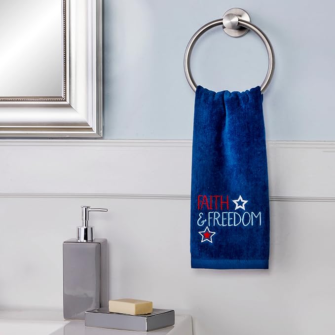 SKL Home Faith & Freedom Hand Towel Set-2pc, 100% Cotton, Embroidered, Navy - Image 2