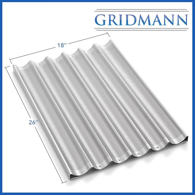GRIDMANN 18" x 26" Commercial 6 Count Long Aluminum Baguette Pan, Perforated French Bread Loaf Baking Pan - Image 3