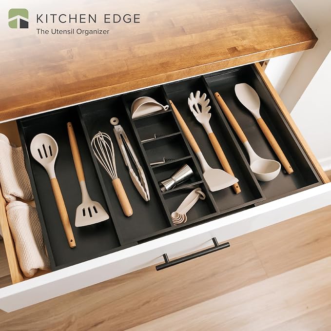 KitchenEdge Utensil & Junk Drawer Organizer, 16-28 in, Black Bamboo | Food-safe contract grade, 100% sustainable wood, non-slip, adjustable - Image 2