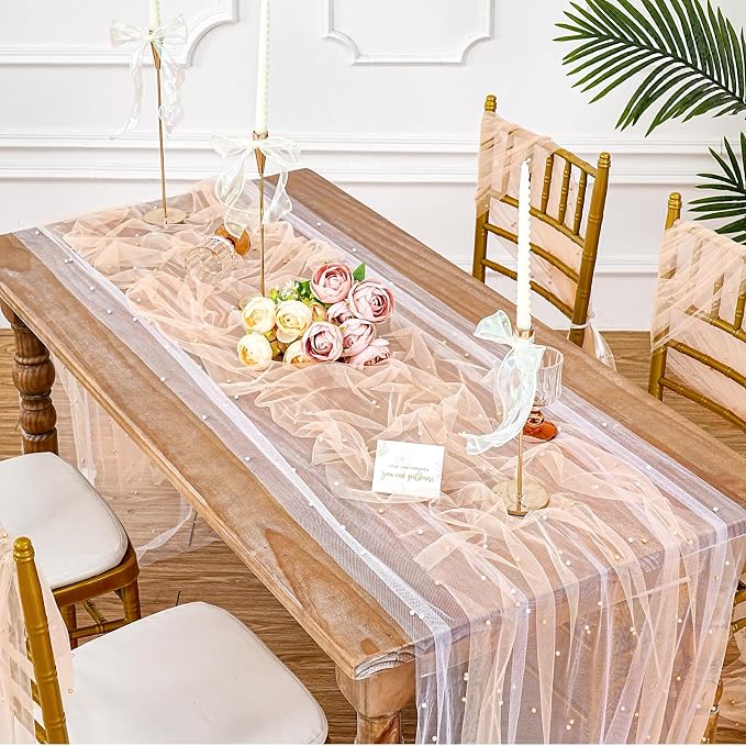 Champagne Pearl Table Runner Centerpieces 10ft Pearl Tables Decor 29x120 - Image 4