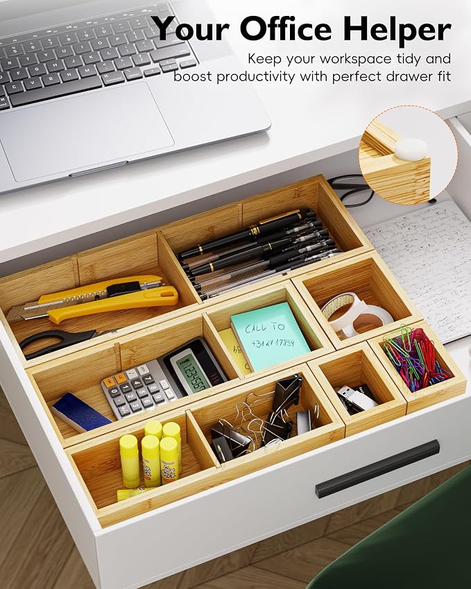 Bamboo Drawer Organizer Set, 6 PCS Trays with 12 Compartments - Image 6