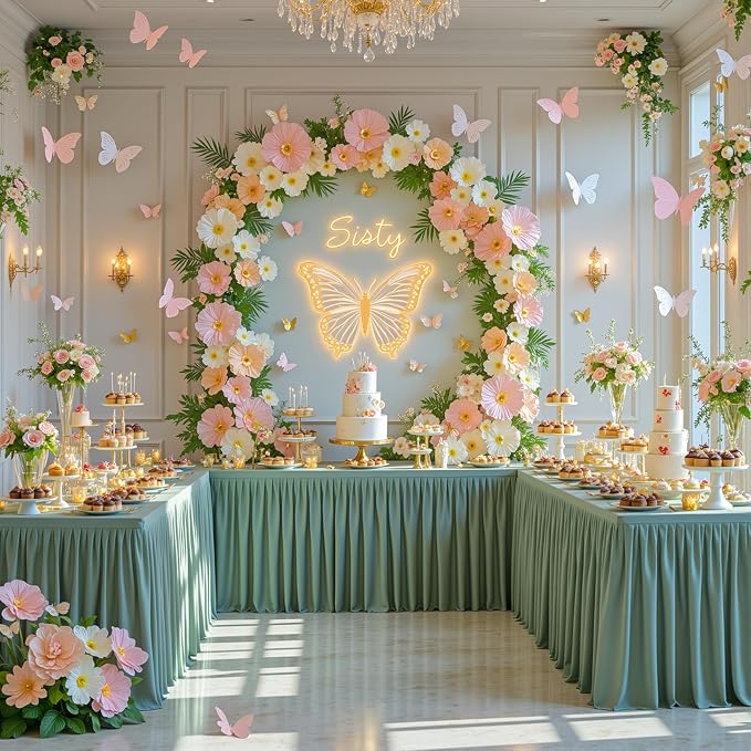 Wish Care Sage Green Polyester Table Clothes for 8 Foot Rectangle Tables, Wrinkle Free Fitted Table Cover with Pleated Ruffle Table Skirt for Birthday Party Wedding Trade Show Event Display - Image 2