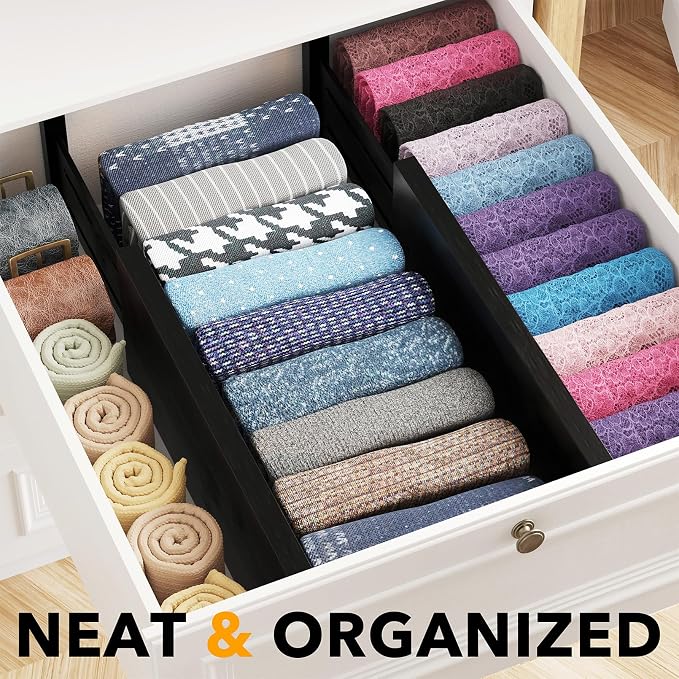 SpaceAid Bamboo 4 Pack Dresser Drawer Dividers, 4.65“ High Adjustable 12.5“-17” Drawer Organizers, Expandable Organization for Clothing, Clothes, Dressers, Black - Image 2