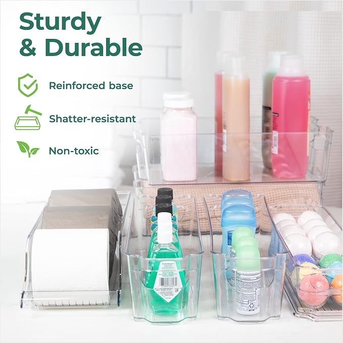 Greenco Refrigerator Organizers and Storage - Clear Fridge Organizer Bins Set, Shatterproof Plastic with Easy-Grip Handles, Stackable Kitchen Organization Solution for Home and RV - Set of 6 - Image 4