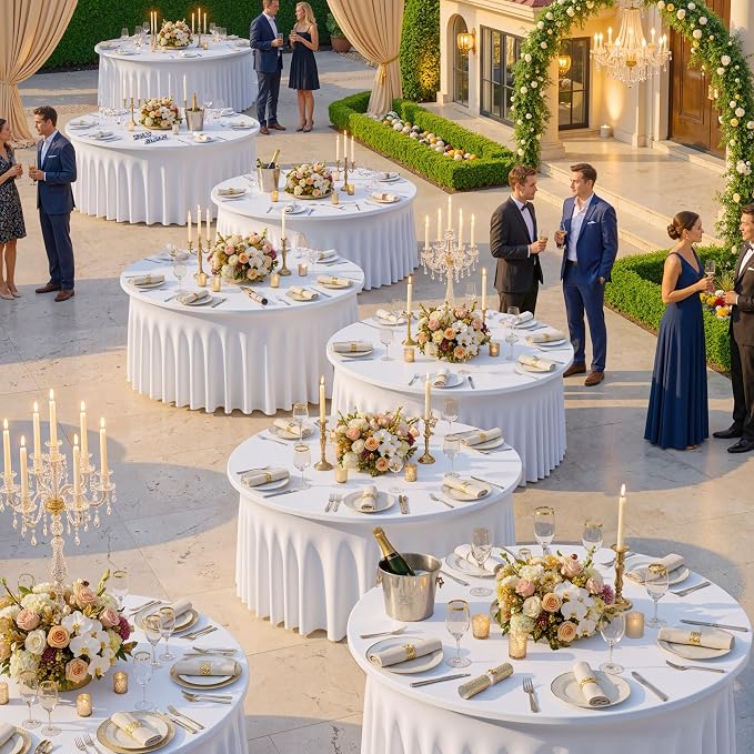 6pk Round Spandex Tablecloths for 72inch Table, Wrinkle Free Stretchy 132inch Fitted 6FT Round Table Cloths Cover Skirt for Wedding Birthday Party Bridal Shower Banquet Events - Image 3