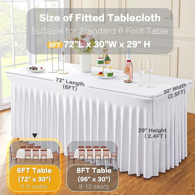 White Spandex Tablecloth for 6 Foot Rectangle Tables, 3Pack Stretch Table Cloths 6ft Fitted Table Cover Desk Skirt for Parties Weddings Birthday Banquet Baby Shower - Image 5