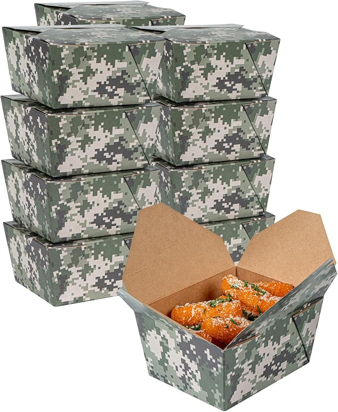 Restaurantware-Bio Tek 5.1 x 4.1 x 2.6 Inch Food Containers, 200 Durable Takeaway Boxes - Disposable, Sturdy, Camouflage Paper 30 Ounce Takeout Boxes, Rectangle, For Takeout And Delivery, Or Picnics by Restaurantware