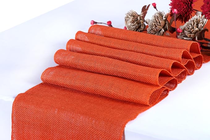 MDS® Pack of 20 Natural Burlap Table Runner, 12 x 72 Inch, Jute Rustic Farmhouse Boho Table Decor for Wedding Reception, Dining Table, Bridal Shower, Baby Shower & Party Decorations - Orange - Image 2