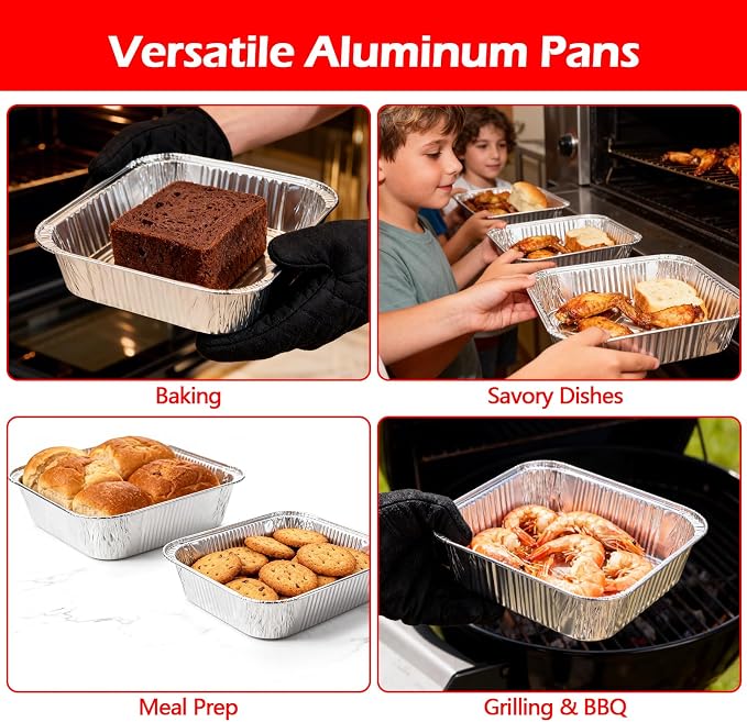 8x8 Aluminum Foil Pans with Lid, 20 Pack Disposable Trays Half Size Heavy Duty Tin Pans Deep Food Containers For Cooking, Meal Prep, Baking, Roasting, Chafing, Heating or Steam Table - Image 6