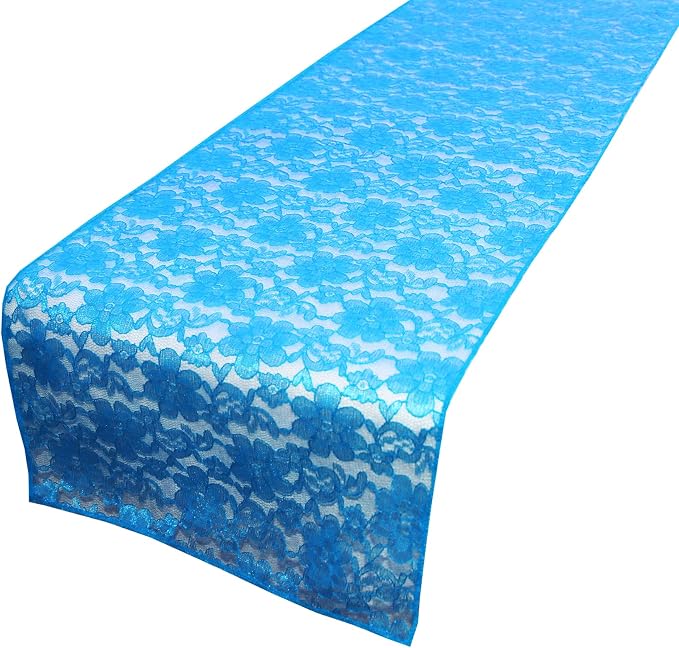 Zen Creative Designs 10 Pack Floral Lace Table Runner Sheer Lace Event Party Wedding Table Decor (12" by 108", Turquoise) by ZenCreativeDesigns