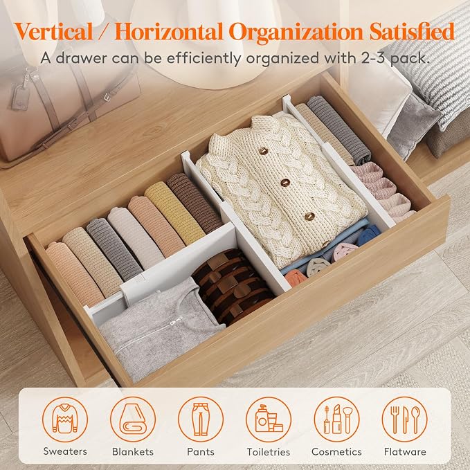 Lifewit 6" Tall Upgrade Drawer Dividers, Adjustable Deep Drawer Organizer | 13.5"-22" Expandable White Drawer Separator for Clothes, Dresser/Kitchen/Closet/Bedroom/Office Organization & Storage, 8 Pack - Image 5