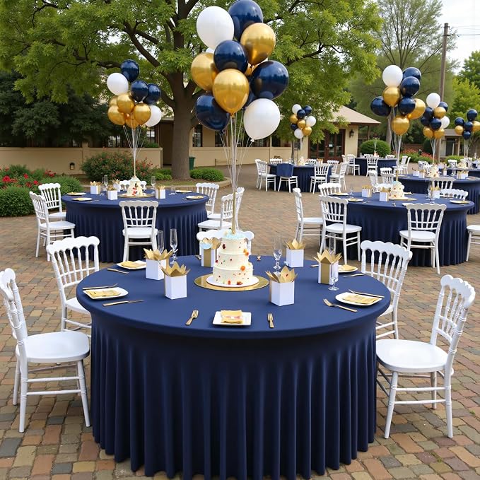 leegleri 6 Pack Spandex 72Inch Navy Blue Round Tablecloths, Stretchy 72inch Fitted 6FT Round Table Cloths, Wrinkle Free Skirt for Wedding Birthday Party Bridal Shower Banquet - Image 2