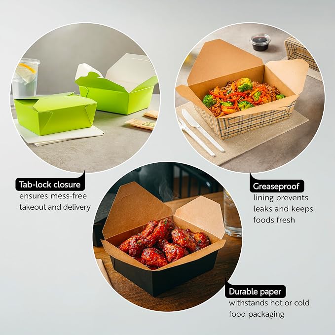 Restaurantware Paper Food Box 50 Count 45 Oz Leakproof Paper Lunch Box Greaseproof Food Container Tab-Lock Design 6.73 x 5.5 x 2.6 Inches Turquoise - Image 3