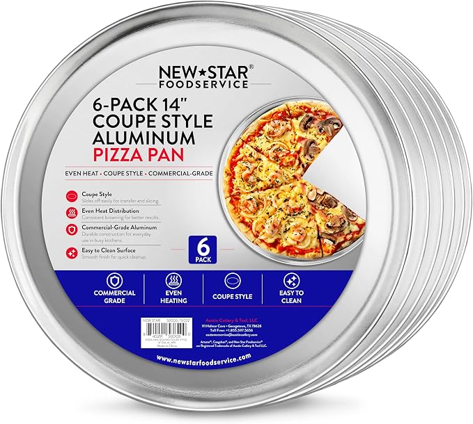New Star Foodservice Restaurant-Grade Aluminum Pizza Pan, Baking Tray, Coupe Style, 14-Inch, Pack of 6 by NewStarFoodservice
