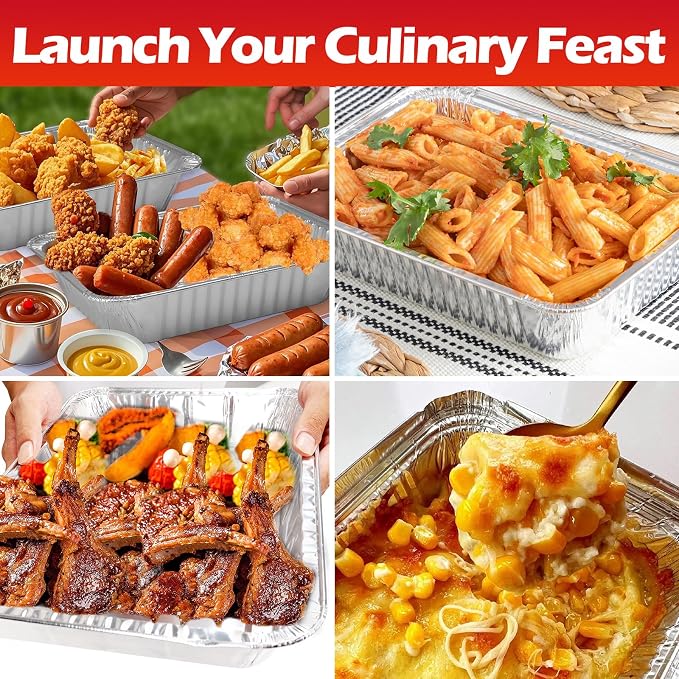 9x13 Aluminum Foil Pans, 10 Pack Disposable Trays Half Size Heavy Duty Tin Pans Deep Food Containers For Cooking, Meal Prep, Baking, Roasting, Chafing, Heating or Steam Table - Image 6