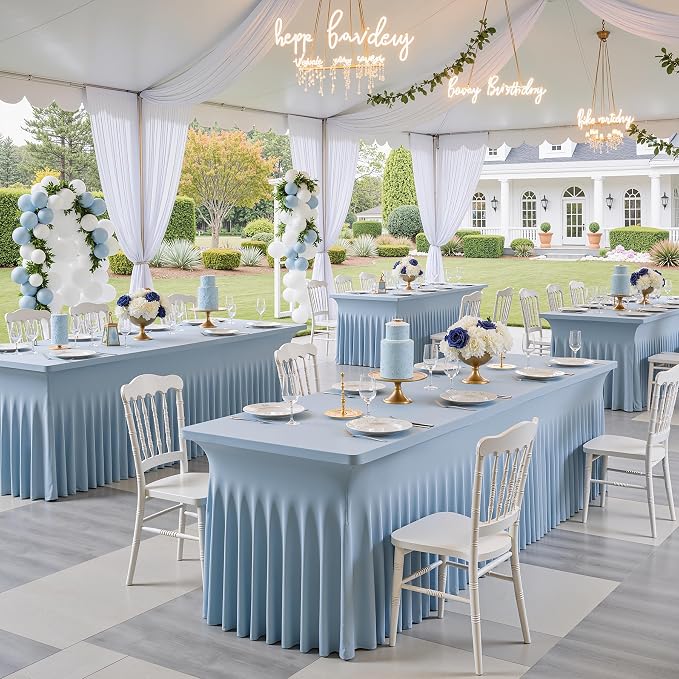 Spandex Tablecloth 6FT Rectangle Table Cover 6 Pcs Dusty Blue Wrinkle-Free - Image 3