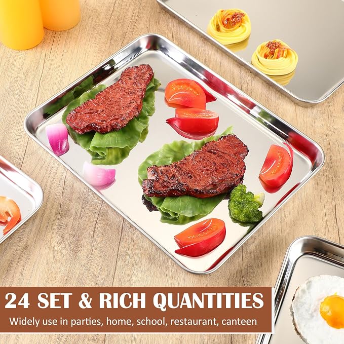 meekoo 24 Pcs Metal Baking Sheet Pans for Oven, 12 x 9.5 x 1 Inch | Stainless Steel Cookie Sheets with 1 Inch Rim, Dishwasher Safe Small Toaster Oven Trays for Baking, Roasting and Serving - Image 5