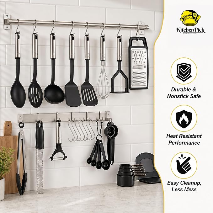 Kitchen Utensils Set – 19 PCS Black Nylon Stainless Steel Cooking Utensils (Holder not Included), Non-Stick Safe, Dishwasher Safe, Heat Resistant Kitchen Tools – Ideal for New Home, Apartment, or Gift - Image 4