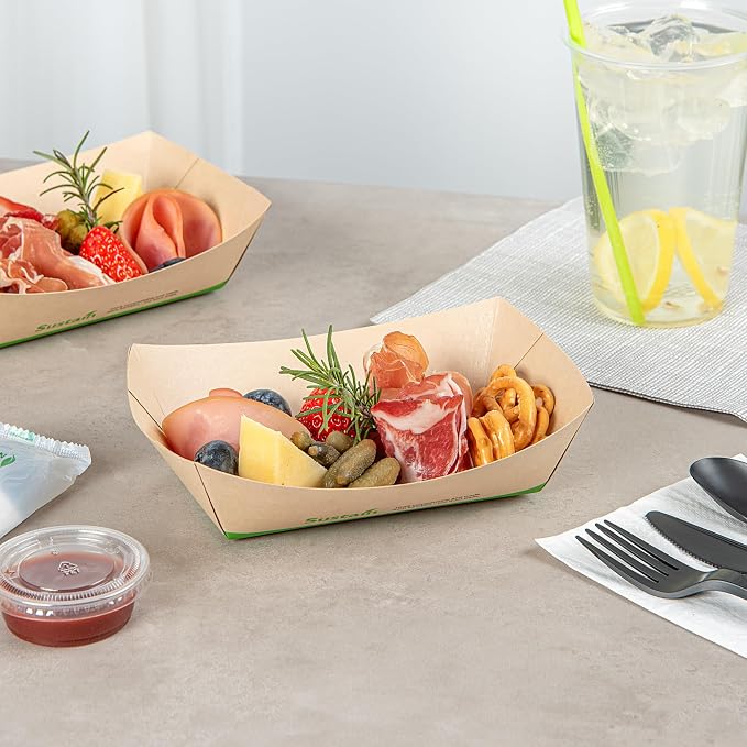 Restaurantware Paper lb Bamboo Food Tray Boat, 7.1 x 5.7 In, 50 Pack - Image 3