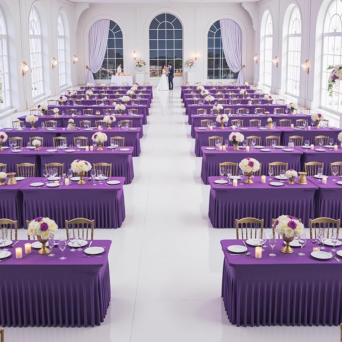 Spandex Tablecloth 6FT Rectangle Table Cover 4 Pcs Deep Purple Wrinkle-Free - Image 8