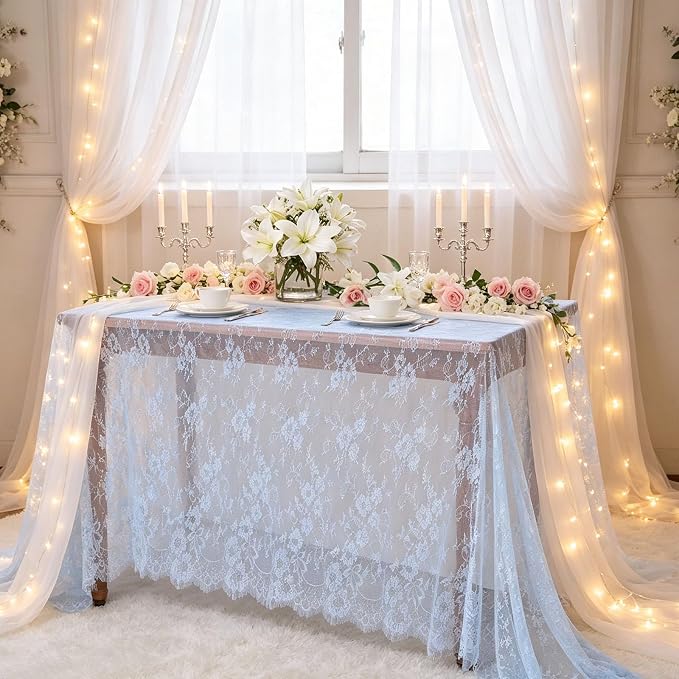 LuoluoHouse Lace Tablecloths Wedding Table Cloths 2pcs 60x120 Inch Vintage - Image 3