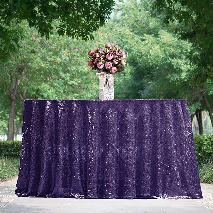 JYFLZQ Purple Sequin Tablecloth, Glitter Party Table Cover 90 Inch Round by JYFLZQ